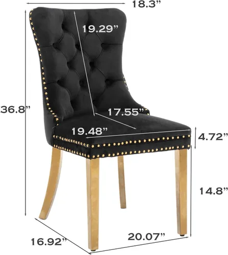 Miniatura 2 de SoarFlash Juego de 6 Sillas de Comedor de Terciopelo, Sillas de Comedor Tapizadas con Mechones, Ribete de Tachuelas y Patas Chapadas en Oro Sólido