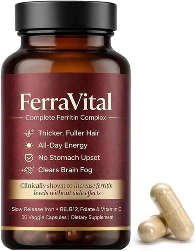 Suplemento de ferritina para mujeres – Apoya niveles saludables de hierro y energía – con glicina ferrosa, vitaminas C, B12, B6, folato, zinc y