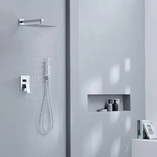 Miniatura 9 de Sistema de ducha de Iriber cromado, juego combinado de cabezal de ducha de lluvia de alta presión de 10 pulgadas y grifo de ducha Cromo 04