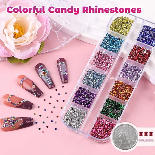 Miniatura 3 de 5 Cajas de Diamantes de Imitación para Uñas, Kit de Medias Perlas 3D, Diamantes de Imitación de Cristal de Gelatina Planas, Diseño de Diamantes