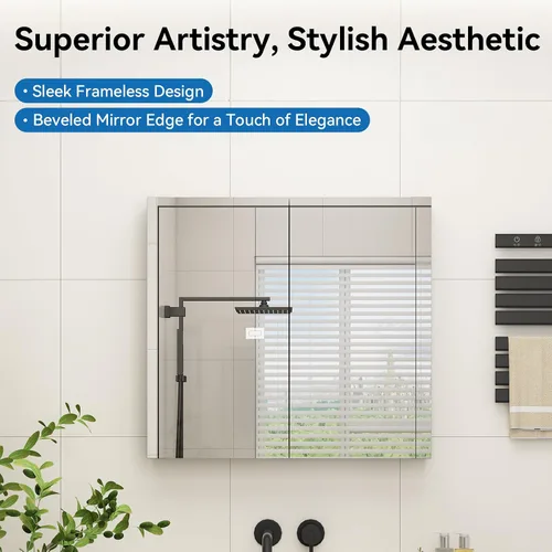Miniatura 7 de Sunrosa Botiquín de Medicina de Aluminio para Baño con Puerta de Espejo, 30"×27.5" Gabinete de Espejo de Baño, Montable en Pared y Empotrable