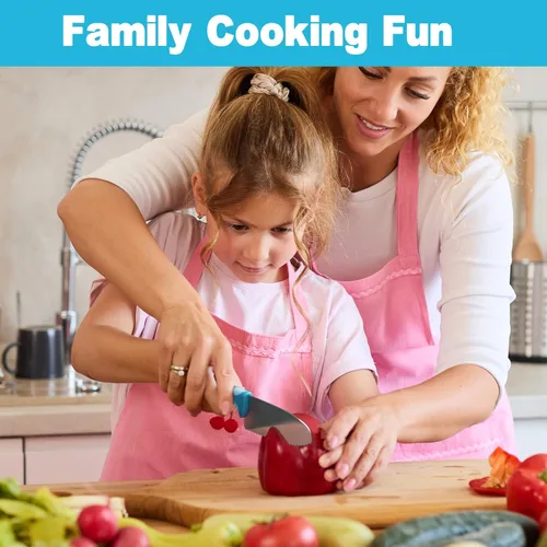 Miniatura 4 de Kibbidea Juego de cuchillos para niños, 4 cuchillos de cocina seguros para niños, punta redonda, sin BPA, acero inoxidable, azul