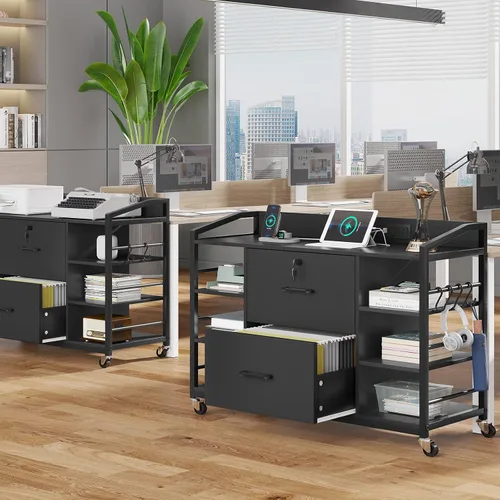 Miniatura 7 de SEDETA Archivador de 44 pulgadas, archivadores para tamaño legal, carta, tamaño A4, archivador de oficina con 2 cajones para oficina en casa
