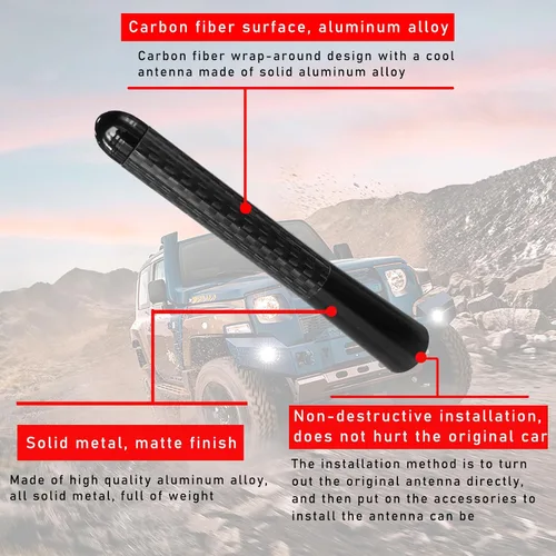 Miniatura 3 de Augeny Antena corta para automóvil, repuesto de antena de fibra de carbono con tornillos para recepción de radio AM/FM, accesorios de automóvil Negro