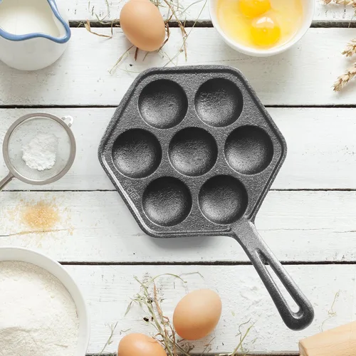 Miniatura 8 de Sartén de hierro fundido para panqueques daneses aebleskiver de Commercial CHEF, Utensilio de cocina de hierro fundido presazonado para bolitas