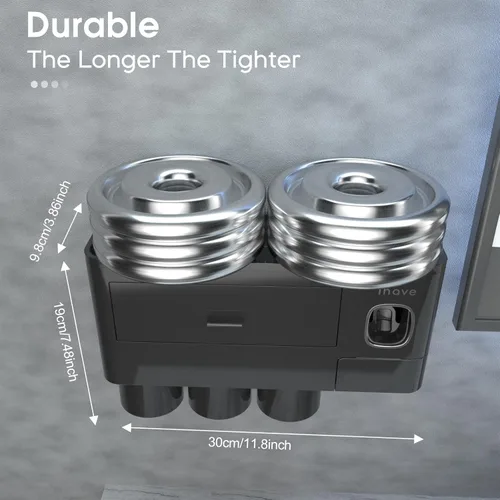 Miniatura 2 de iHave Portacepillos de dientes para baños, 3 tazas, soporte para cepillos de dientes montado en la pared con dispensador de pasta de dientes, Negro