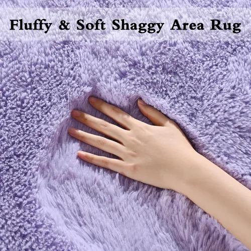 Miniatura 3 de DweIke Alfombras Esponjosas de Color Púrpura Lavanda para Dormitorio y Sala de Estar, 5x8 Pies Alfombra Suave de Felpa Shaggy Lila Púrpura