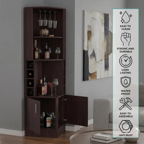 Miniatura 5 de Tuhome Syrah - Armario esquinero con dos estantes externos, estante para copas, ocho cubículos, diseño moderno para sala de estar o bar en casa