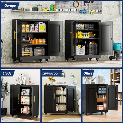 Miniatura 7 de PAOFIN Armario de almacenamiento de metal, archivadores de acero de 35 pulgadas de alto con puertas con cerradura y estantes ajustables, gabinete