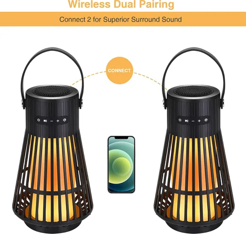 Miniatura 7 de Altavoz Bluetooth para exteriores con atmósfera de llama, altavoz inalámbrico LED impermeable con antorcha, sonido estéreo, accesorios geniales