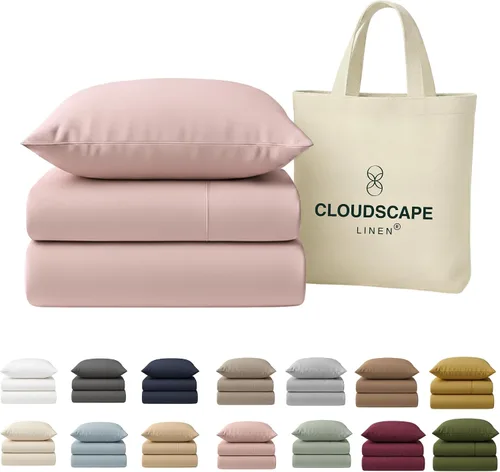 Miniatura 14 de Cloud Scape Linen - Juego de sábanas de 100% algodón egipcio, tamaño individual, juego de ropa de cama de lujo de 3 piezas, 400 hilos, calidad