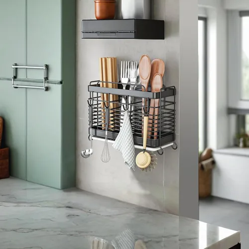 Miniatura 7 de Soporte para Utensilios, Escurridor de Utensilios de Acero Inoxidable con Bandeja de Drenaje, Cesta de Drenaje de la Cocina para Cubiertos