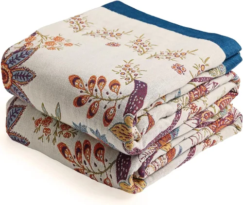 Miniatura 45 de VANJOROY - Manta bohemia de 100% algodón orgánico, transpirable, ultrasuave, decoración rústica, manta decorativa con diseño floral para todas
