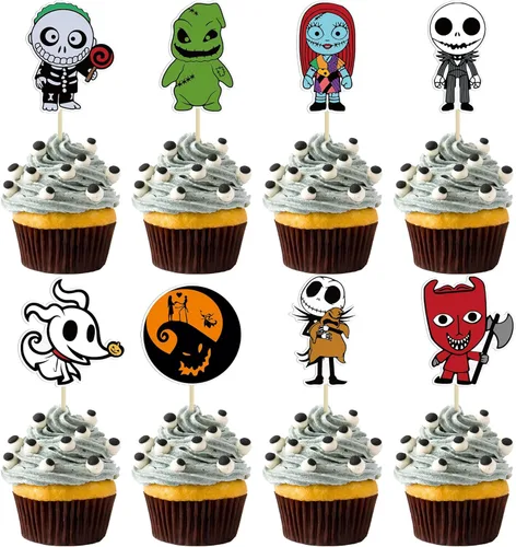 Miniatura 10 de Gyufise 24 adornos de Halloween para cupcakes con purpurina negra para dulce o truco de Halloween, decoraciones para baby shower, niños y niñas