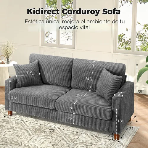 Miniatura 2 de Kidirect Silla de acento extragrande de 35.5 pulgadas, sillas de sala de montaje fácil, silla de lectura de pana para dormitorio, sillas de acento
