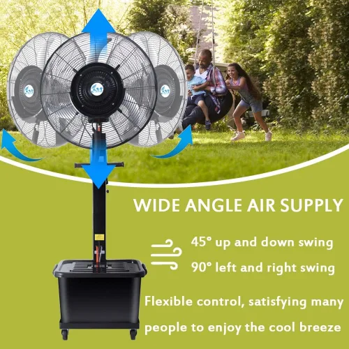 Miniatura 2 de Ventiladores de nebulización de patio de 26 pulgadas para exteriores, ventilador de enfriamiento de pedestal 3 velocidades, oscilación de 90°