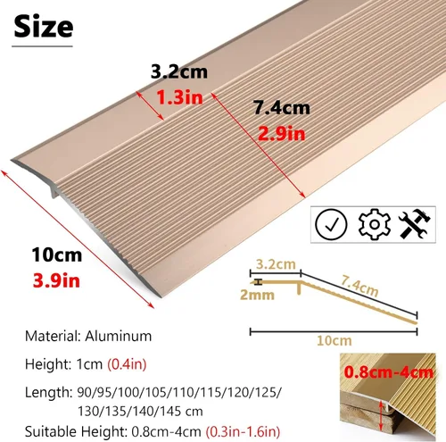 Miniatura 2 de Tira de transición de piso, rampa de transición de aluminio, barra reductora de umbrales de 1.5 pulgadas para puertas, pisos laminados y pisos