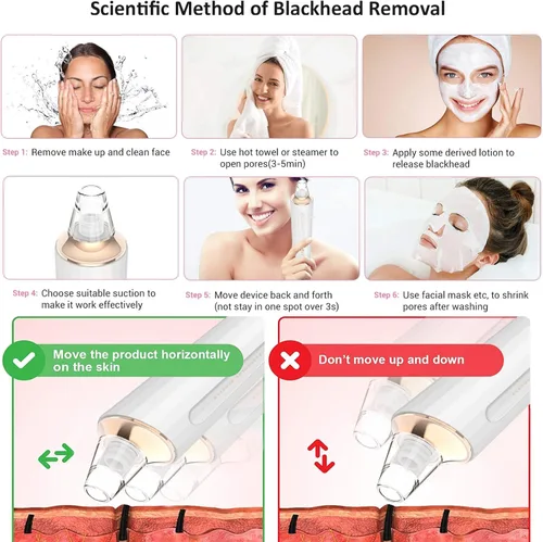 Miniatura 6 de Aspiradora de poros para eliminar puntos negros, limpiador facial recargable por USB, kit de eliminación de puntos negros con 3 potencia de succión