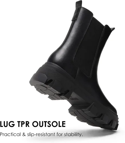 Miniatura 4 de DREAM PAIRS Botas Chelsea de plataforma para mujer, con suela de lengüeta, de combate, a media pantorrilla, botines gruesos
