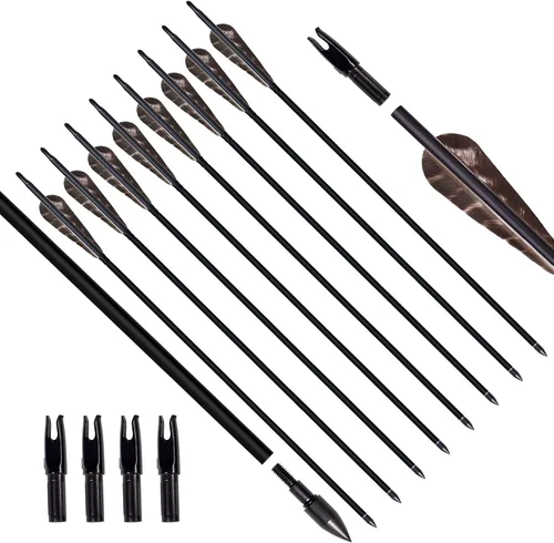 Miniatura 12 de 31Inch Carbon Arrow, Practice Hunting Arrows, Camo Turkey Feather Fletching, Arrows for Compound & Recurve Bow with Removable Tips Adjustable Nocks