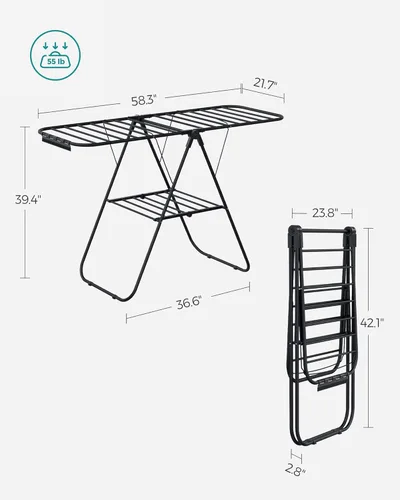 Miniatura 6 de SONGMICS ULLR052B01 - Tendedero de ropa con clips para calcetines, estante de lavandería de metal, plegable, ahorra espacio, tendedero