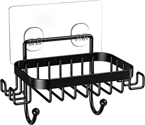 Miniatura 9 de ODesign Soporte para jabonera SUS304 de acero inoxidable con 6 ganchos, esponja de baño de lufa, soporte para maquinilla de afeitar para baño, Plata