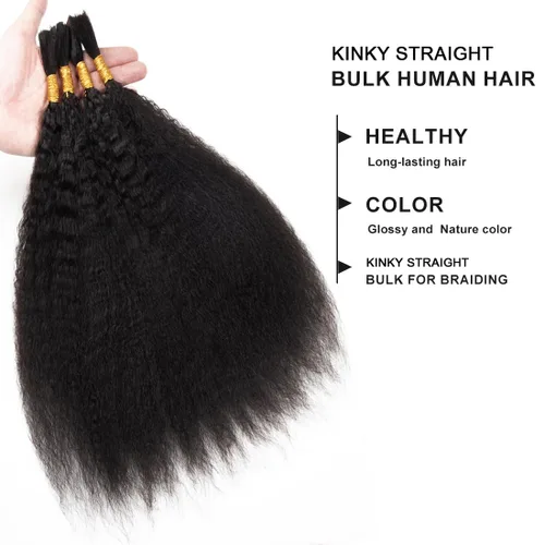 Miniatura 3 de Cabello humano rizado lacio, trenzado, sin trama, 3.53 oz (1 paquete-4 unidades), cabello humano liso Yaki a granel para trenzas Bohe, cabello micro