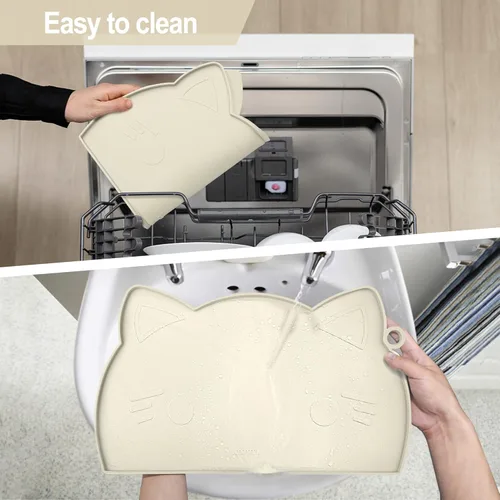Miniatura 6 de Coomazy Tapete de alimentación para gatos y perros, tapete de silicona antideslizante más grueso con borde elevado, impermeable para alimentos