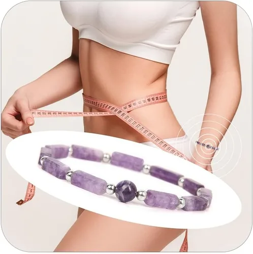 Harry and Henry Pulsera de amatista para mujer, pulseras de energía con cuentas naturales para adelgazar la terapia linfática, pulsera para aliviar