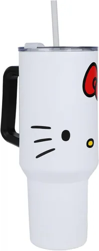 Miniatura 2 de Bioworld Hello Kitty - Vaso de acero inoxidable con tapa a prueba de fugas, 40 onzas Hello Kitty cara