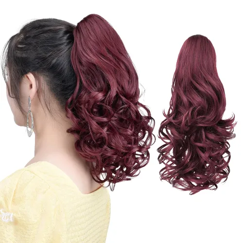 Miniatura 36 de Extensión de cola de caballo negra con clip de garra, ondulada, 10 pulgadas, 3.5 onzas, sintético, como verdaderos, postizos, para mujer, Yaki