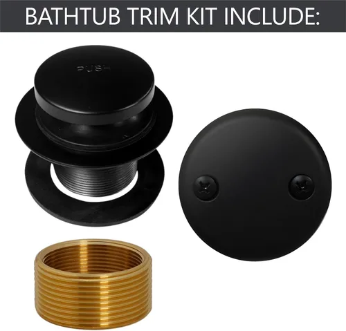 Miniatura 3 de Westbrass D93K-62 Tapón de drenaje de punta de bañera de repuesto de rosca fina o gruesa con placa frontal de 2 agujeros, negro mate Mate negro