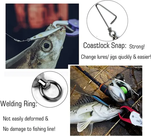 Miniatura 4 de AMYSPORTS Conector de Pesca para Agua Salada Giratorio con Broche de Alta Resistencia Giratorios para Agua Dulce con Rodamiento de Bolas Giratorios