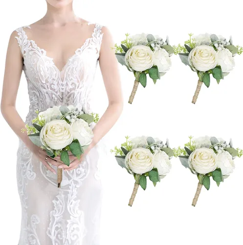 Miniatura 7 de Ramos de dama de honor para boda, juego de 6 ramos de flores artificiales para decoración de otoño, boda, propuesta de matrimonio, fiesta, Naranja