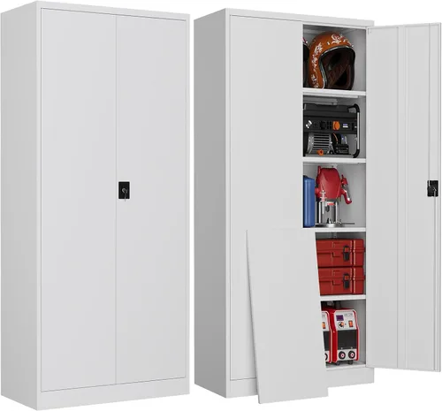 Miniatura 29 de Armario de garaje de metal de 36 pulgadas de alto, gabinetes de almacenamiento de 2 puertas, caninete de herramientas de acero utilitario, caninetes