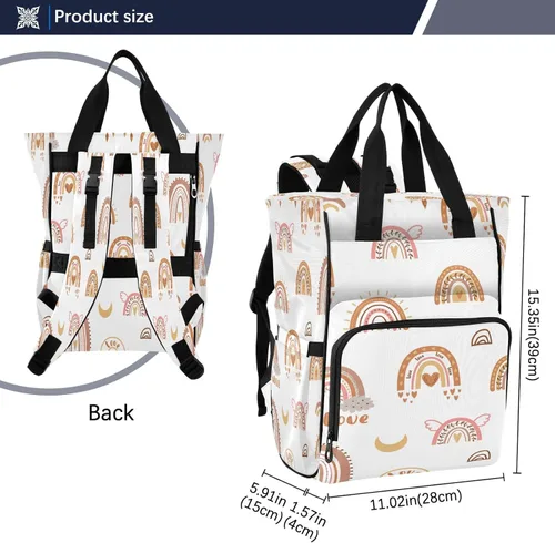 Miniatura 3 de Mochila de pañales boho arco iris, bolsa de mamá, mochila multifuncional para pañales, mochila de viaje, gran capacidad