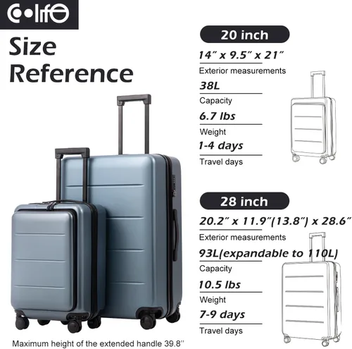 Miniatura 7 de COOLIFE Maleta de equipaje conjunto de ABS+policarbonato Spinner Trolley con bolsillo, compartimento. Bolsa para fin de semana.