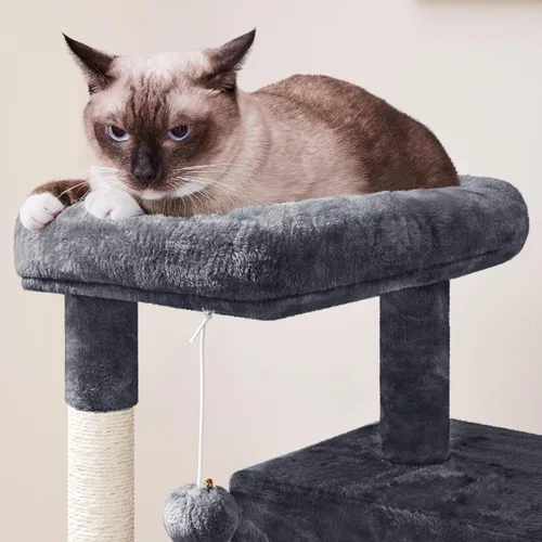 Miniatura 5 de Yaheetech Árbol para gatos para mascotas de interior, torre de 36 pulgadas con plataforma extra grande, postes rascadores, tablero, pelota colgante