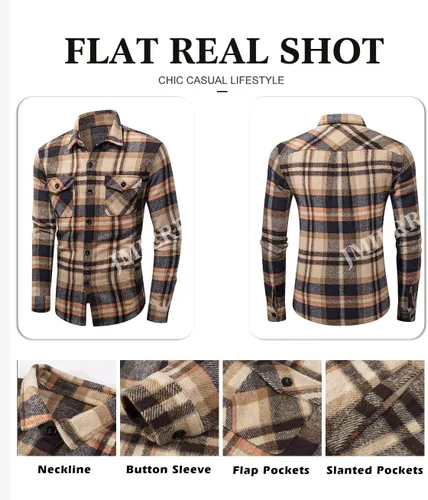 Miniatura 5 de JMIERR Camisas de franela para hombre, estilo casual, con botones, manga larga, a cuadros, chaquetas ligeras con bolsillos