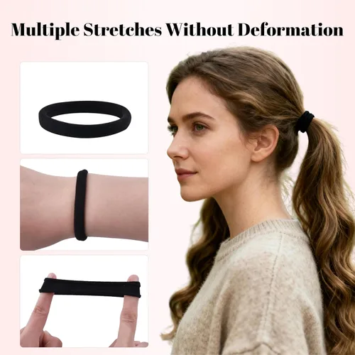 Miniatura 6 de 110 ligas negras para el cabello de varios estilos para mujeres, ligas elásticas para el cabello sin daños, soporte para cola de caballo