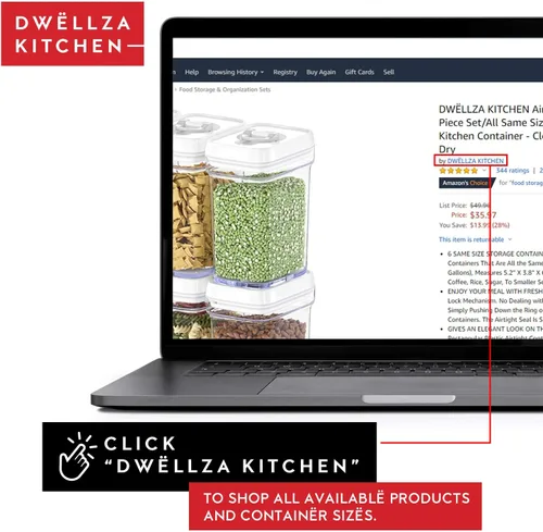 Miniatura 3 de DWËLLZA KITCHEN Recipientes herméticos de almacenamiento de alimentos con tapas blancas de 2 litros, 4 piezas de plástico transparente para 04 - 2