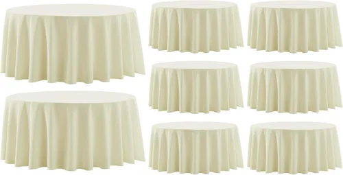 Miniatura 31 de Paquete de 2 manteles redondos de 90 pulgadas, manteles lavables de poliéster de lino decorativo para la mesa del comedor, banquetes, fiestas