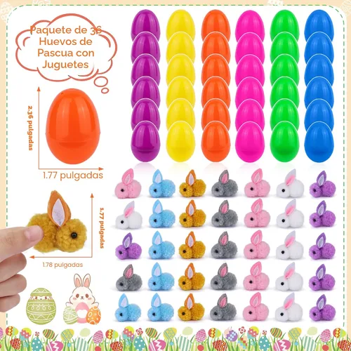 Miniatura 3 de Paquete de 36 rellenos de huevos de Pascua con peluche de conejo de Pascua, huevos de Pascua con juguetes en el interior, mini animales de peluche