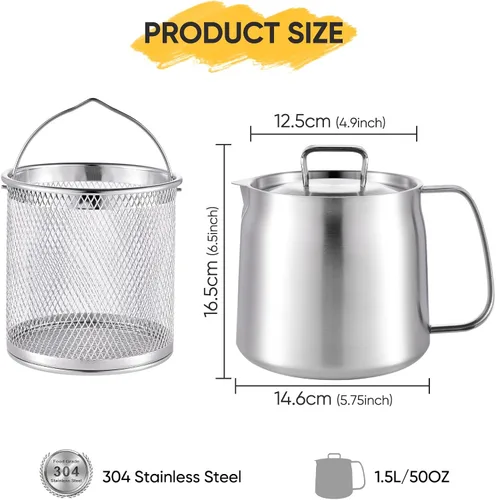 Miniatura 7 de Recipiente de grasa de tocino con colador, contenedor de grasa de acero inoxidable 304 para cocina con tapa y canasta a prueba de polvo, recipiente