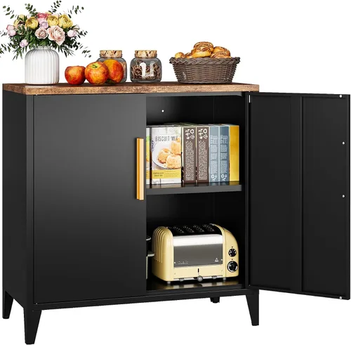 Miniatura 20 de Armario de almacenamiento negro con puertas y estantes ajustables, gabinetes de despensa de alimentos de granja de 36 pulgadas de alto, armario