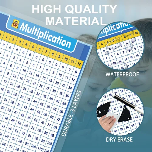Miniatura 3 de UNCLE WU Carta de multiplicación de borrado en seco para niños, tabla de matemáticas de tiempos educativos para escuela primaria