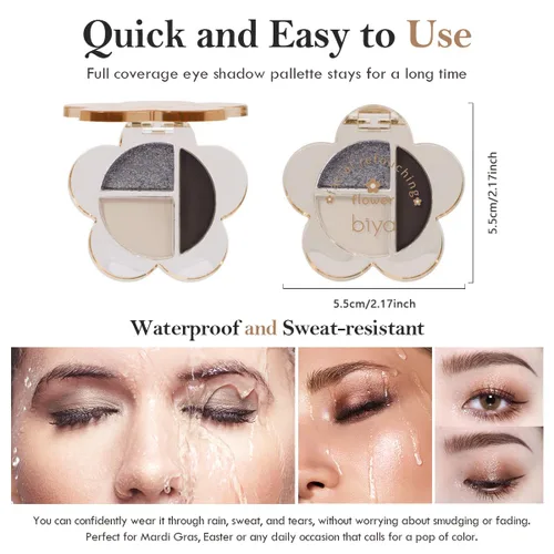Miniatura 5 de Paleta de sombras de ojos con purpurina rosa, sombra de ojos color crema brillante mate, sombra de ojos marrón ahumado perezosa, altamente