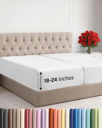 Miniatura 79 de Sábana bajera ajustable extra profunda tamaño completo – Sábana bajera individual de lujo para hotel únicamente – Se adapta fácilmente a colchones