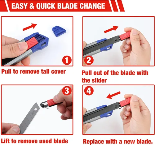 Miniatura 8 de WORKPRO Cuchillo Utilitario Retráctil de 18mm, Cortador de Caja de Alta Resistencia con 10 Piezas de Cuchillas SK5 para Cartón, Cartón Duro y Cajas