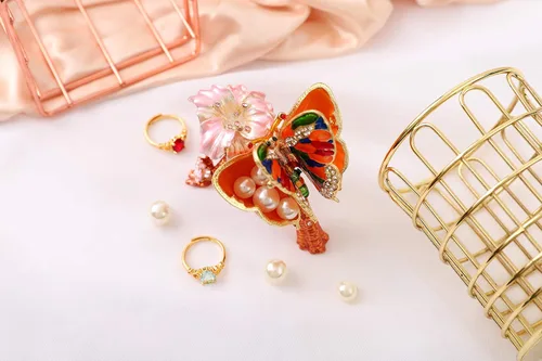Miniatura 6 de QIFU Pintado a mano esmaltado colorido mariposa joyería baratija caja con bisagras regalo único para la decoración del hogar